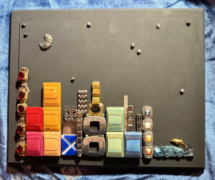 City skyline mixed media art