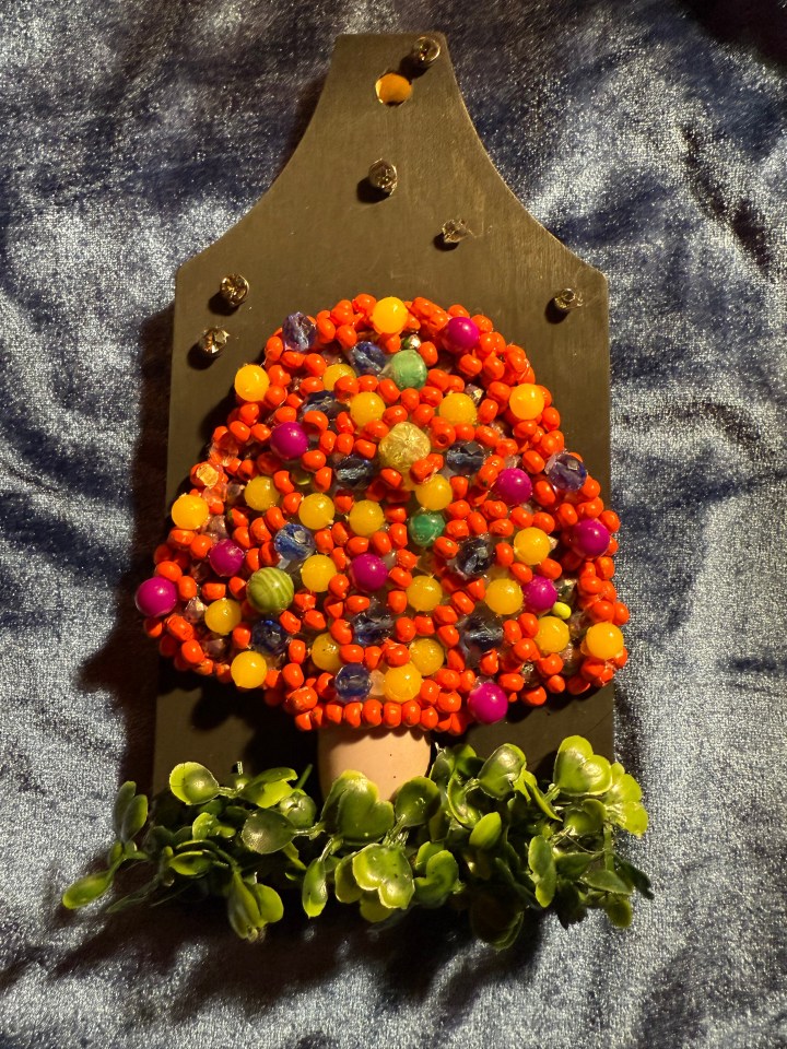 mushroom art on wood